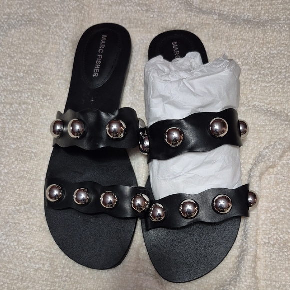 Marc Fisher Shoes - Marc Fisher Black Sandals with Metallic Accents